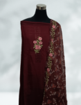 Aubergine( Pinkish Red ) Color Semi Silk Churidar Material With Beautiful Floral Thread Work On Yoke Printed Organza Dupatta With Thread Embroidery Work On Border