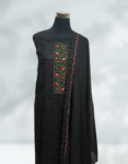 Black Color Georgette Churidar Material With Beautiful Thread Print On Top Thread Embroidery & Small Sequence Work On Yoke Embroidery Work On Dupatta