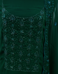 Dark Green Color Georgette Churidar Material With Beads Work On Yoke Dupatta With Thread Embroidery Work