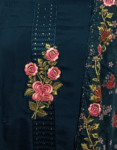 Firefly ( Bluish Cyan ) Color Semi Silk Churidar Material With Beautiful Floral Thread Work On Yoke Printed Organza Dupatta With Thread Embroidery Work On Border