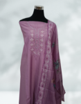 Lavender Color Semi Silk Churidar Material With Sugar Beads & Cut Beads Work On Yoke & Printed Organza Dupatta