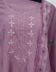 Lavender Color Semi Silk Churidar Material With Sugar Beads & Cut Beads Work On Yoke & Printed Organza Dupatta