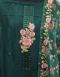 Mineral Green (Dark Green)Color Semi Silk Churidar Material With Beautiful Floral Thread Work On Yoke Printed Organza Dupatta With Thread Embroidery Work On Border