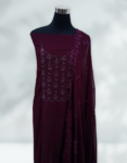 Rich Purple Color Georgette Churidar Material With Beads Work On Yoke Dupatta With Thread Embroidery Work