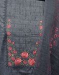 Shuttle Gray Color Silk-Cotton Mix Churidar Material With Beautiful Thread Print On Yoke Printed Dupatta