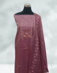 Turkish Rose Color Jute Cotton Mix Churidar Material With Beautiful Thread Print On Yoke Printed Dupatta