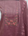 Turkish Rose Color Jute Cotton Mix Churidar Material With Beautiful Thread Print On Yoke Printed Dupatta