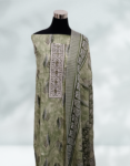 Printed Cotton Batik Churidar Material With Sequence Work On Yoke Greenish Grey Color Printed Dupatta and Bottom