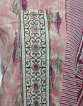 Printed Cotton Batik Churidar Material With Sequence Work On Yoke Grey Pink Color Printed Dupatta and Bottom