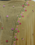 Tussar Silk Churidar Top Material With Floral Embroidery Work Golden Yellow ( Sand ) Color Chiffon Dupatta & Satin Bottom Lining Included