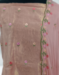 Tussar Silk Churidar Top Material With Floral Embroidery Work Grey Pink Color Chiffon Dupatta & Satin Bottom Lining Included