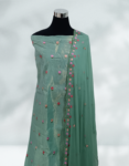 Tussar Silk Churidar Top Material With Floral Embroidery Work Pearl Aqua Color Chiffon Dupatta & Satin Bottom Lining Included