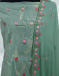 Tussar Silk Churidar Top Material With Floral Embroidery Work Pearl Aqua Color Chiffon Dupatta & Satin Bottom Lining Included