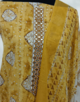 Cotton Churidar Material With Mirror Work On Yoke Cotton Dupatta & Bottom Lemon Ginger Color